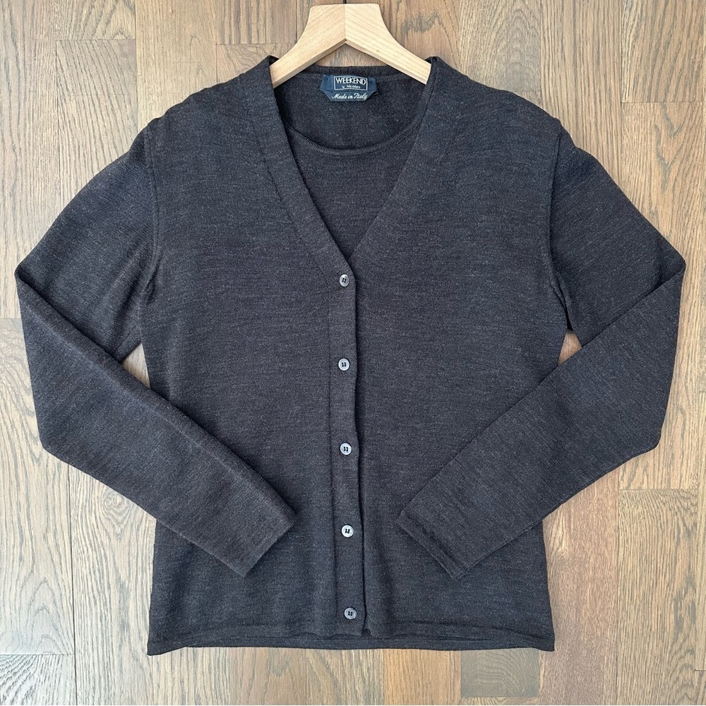 Max Mara 100% Merino Wool Twinset Shell and Cardigan Set in Charcoal Grey Medium
